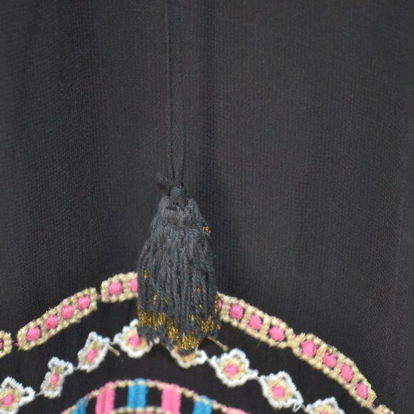 Tolani Embroidered Peasant Boho Art To WearTunic Dress Womens V Neck Tassel Tie - Picture 8 of 9